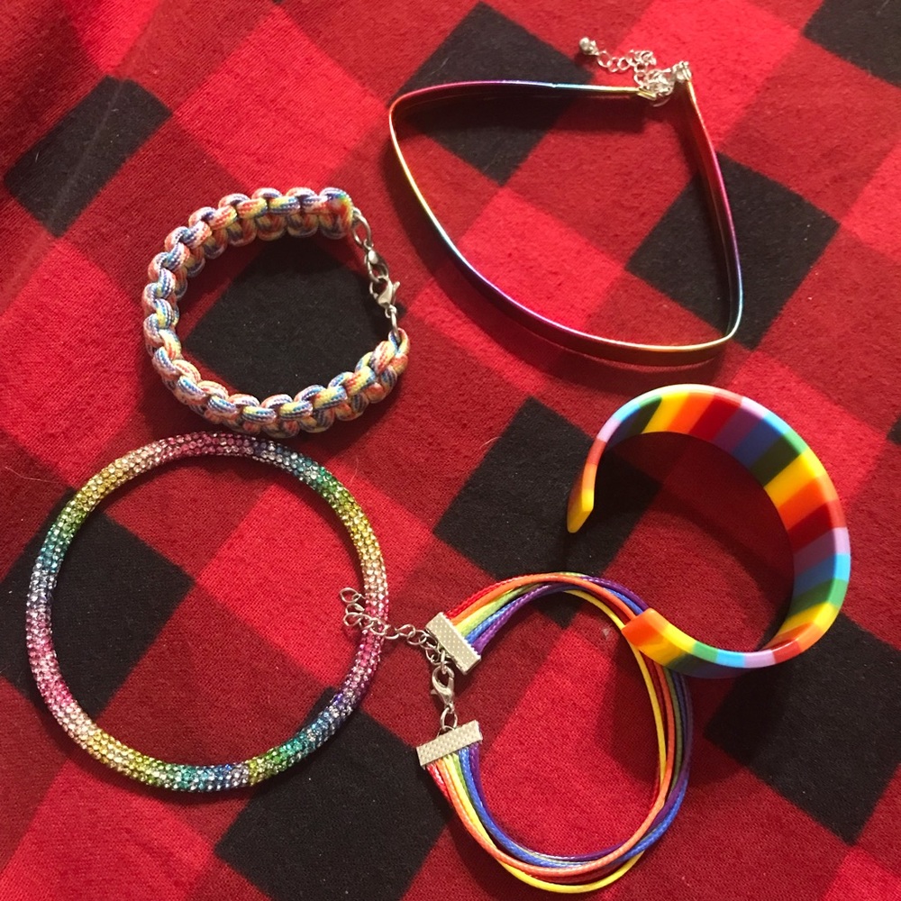 Rainbow choker and bracelets